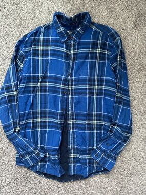 American Eagle Outfitters Blue Plaid Button-Down Shirt